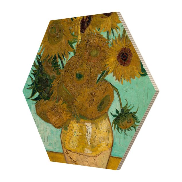 Prints på træ blomster Vincent van Gogh - Sunflowers