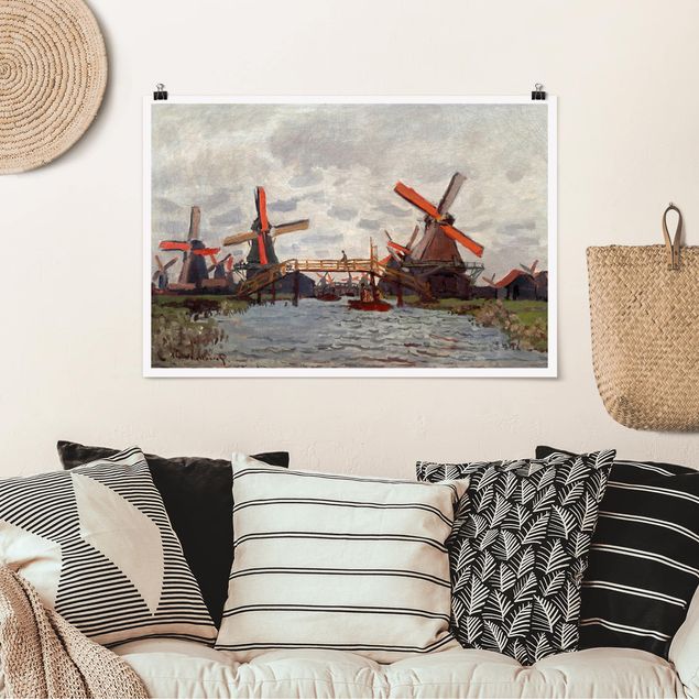 køkken dekorationer Claude Monet - Windmills in Westzijderveld near Zaandam