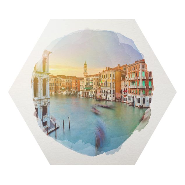 Billeder Rainer Mirau WaterColours - Grand Canal View From The Rialto Bridge Venice