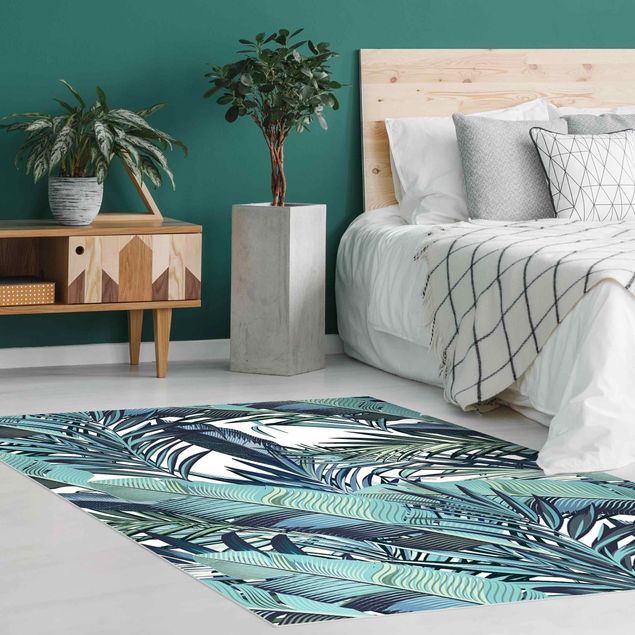 moderne tæppe Turquoise Leaves Jungle Pattern