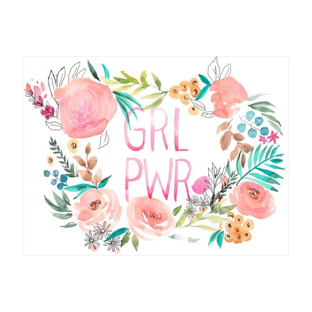gulvtæppe hvid Light Pink Flowers - Girl Power