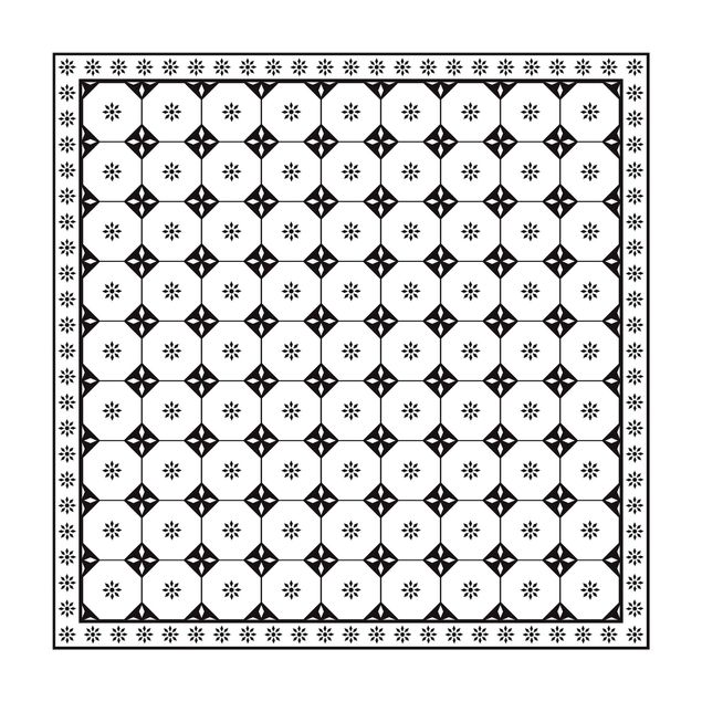 gulvtæppe sort hvid Geometrical Tiles Cottage Black And White With Border