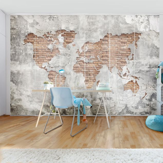køkken dekorationer Shabby Concrete Brick World Map