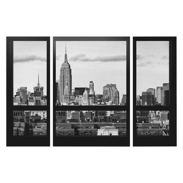 Billeder på lærred sort og hvid Windows Overlooking New York Skyline Black And White