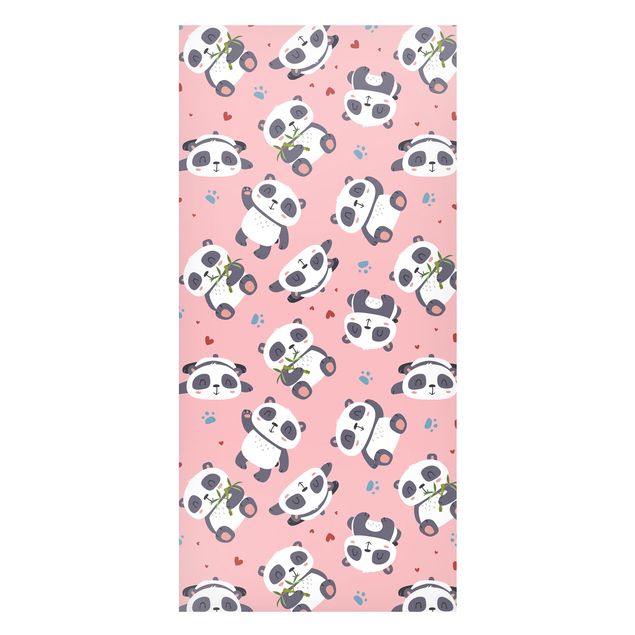 Børneværelse deco Cute Panda With Paw Prints And Hearts Pastel Pink
