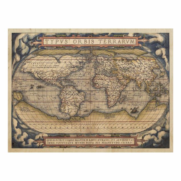 Prints på træ vintage Historic World Map Typus Orbis Terrarum