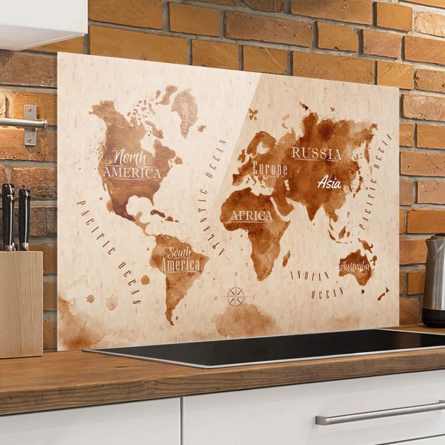 køkken dekorationer World Map Watercolor Beige Brown