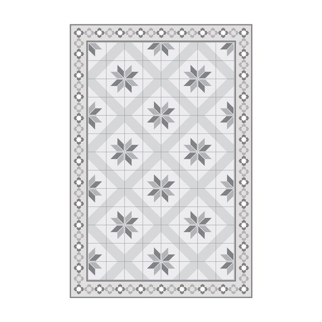 tæppe med blomster Geometrical Tiles Rhombal Flower Grey With Border