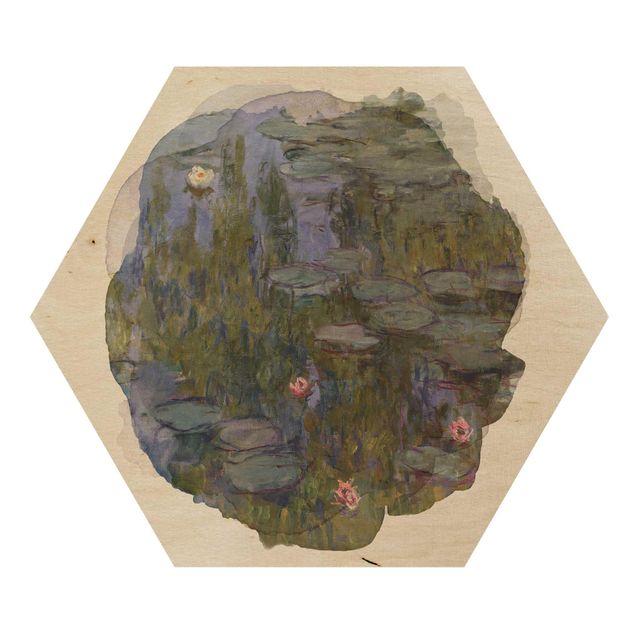 Prints på træ landskaber WaterColours - Claude Monet - Water Lilies (Nympheas)