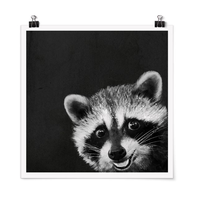 Plakater kunsttryk Illustration Racoon Black And White Painting