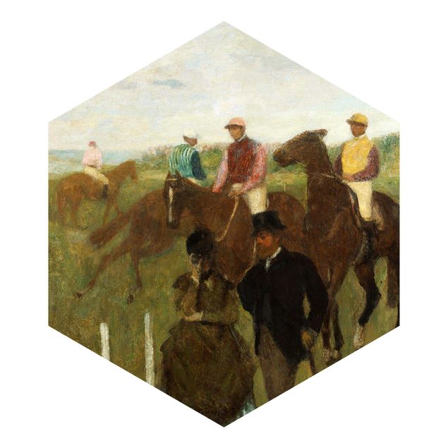 Sekskantede Tapeter Edgar Degas - Jockeys On Race Track