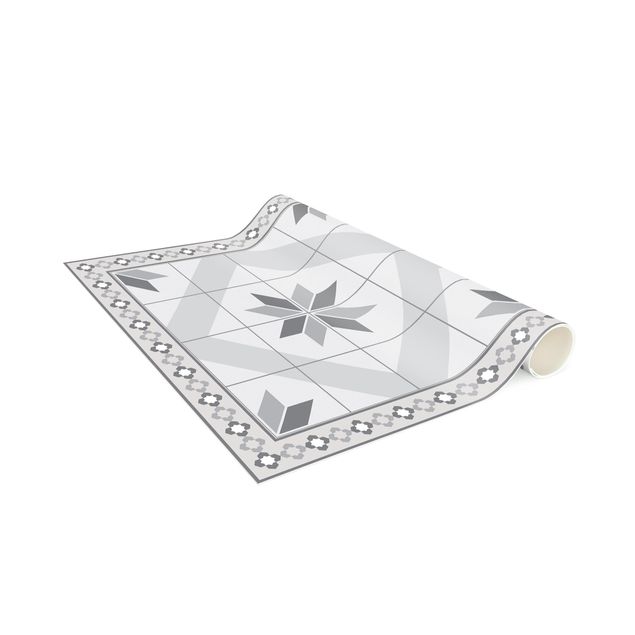 Tæpper fliselook Geometrical Tiles Rhombic Flower Grey With Narrow Border