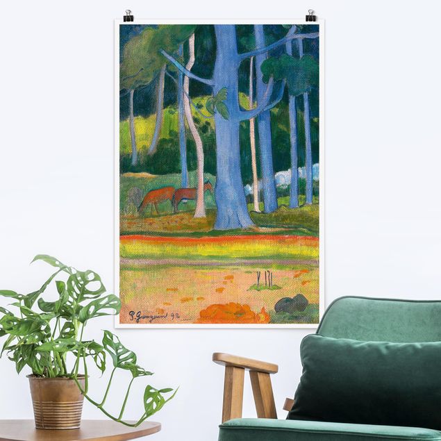 køkken dekorationer Paul Gauguin - Landscape with blue Tree Trunks