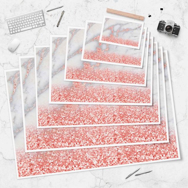 Plakater Marble Look With Pink Confetti