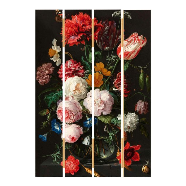Prints på træ vintage Jan Davidsz De Heem - Still Life With Flowers In A Glass Vase