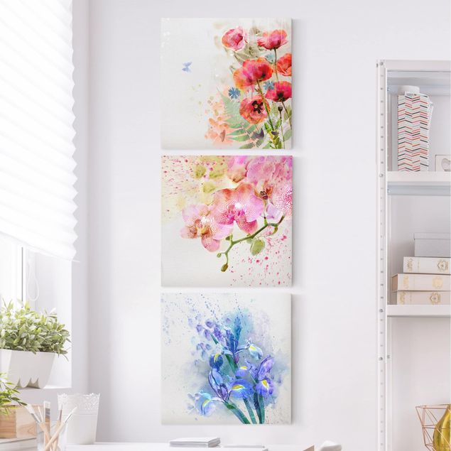 Billeder på lærred blomster Watercolour Flower Trio