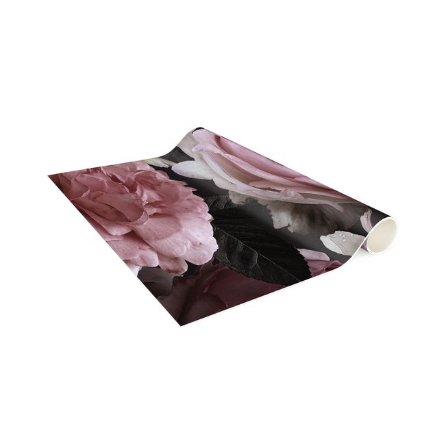 moderne tæppe Pink Flowers On Black Vintage