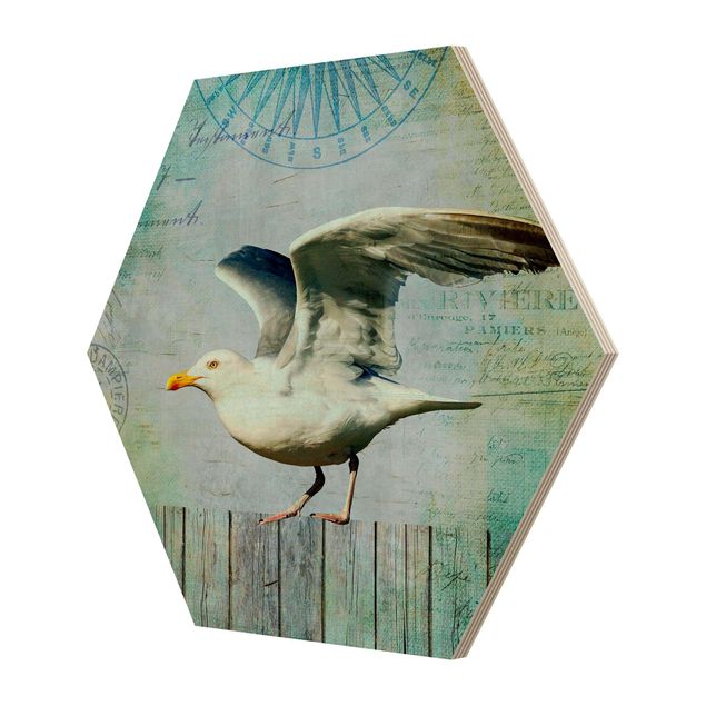 Billeder Andrea Haase Vintage Collage - Seagull On Wooden Planks