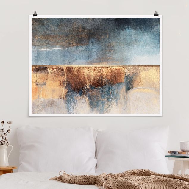 Plakater kunsttryk Abstract Lakeshore In Gold
