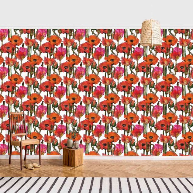Blomster tapet A Field Of Poppy Flowers - Roll