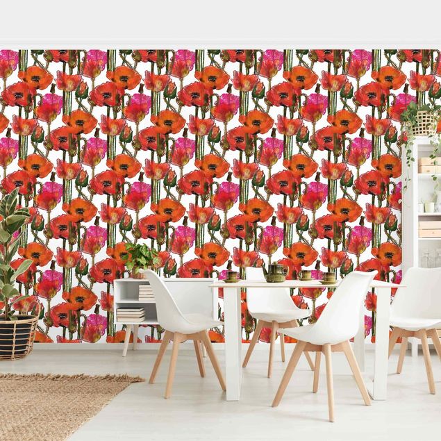 Mønstret tapeter A Field Of Poppy Flowers - Roll