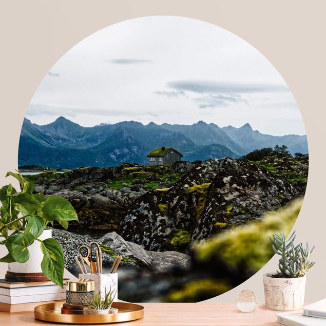 Fototapet bjerge Desolate Hut In Norway