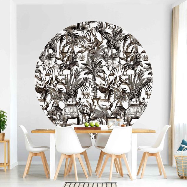 køkken dekorationer Elephants Giraffes Zebras And Tiger Black And White With Brown Tone
