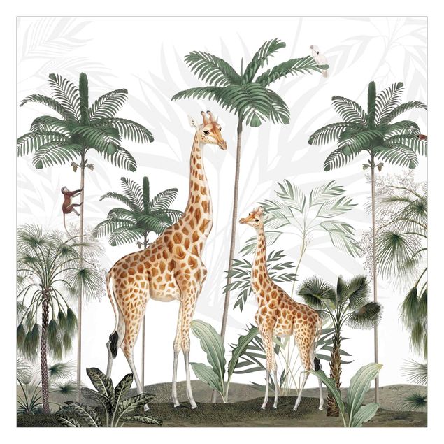 Fototapet grøn Elegance of the giraffes in the jungle