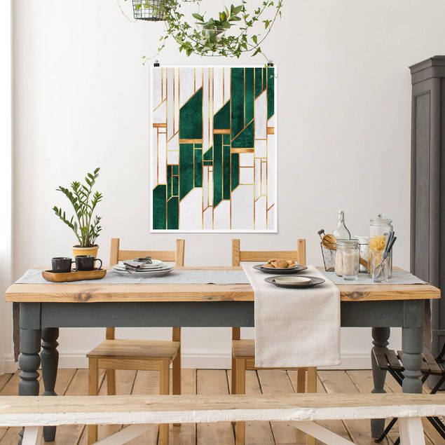 Plakater abstrakt Emerald And gold Geometry