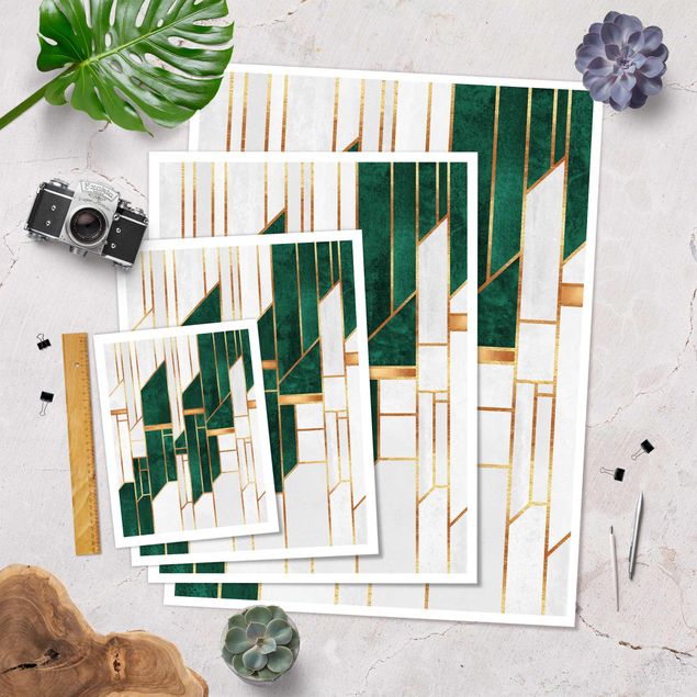 Plakater Emerald And gold Geometry