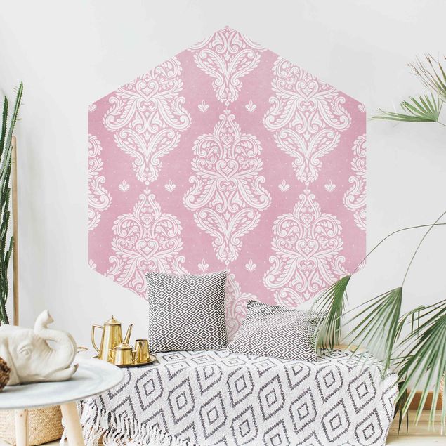 Mønstret tapeter Strawberry Pink Baroque Pattern