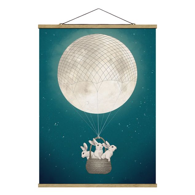 Billeder dyr Illustration Rabbits Moon As Hot-Air Balloon Starry Sky