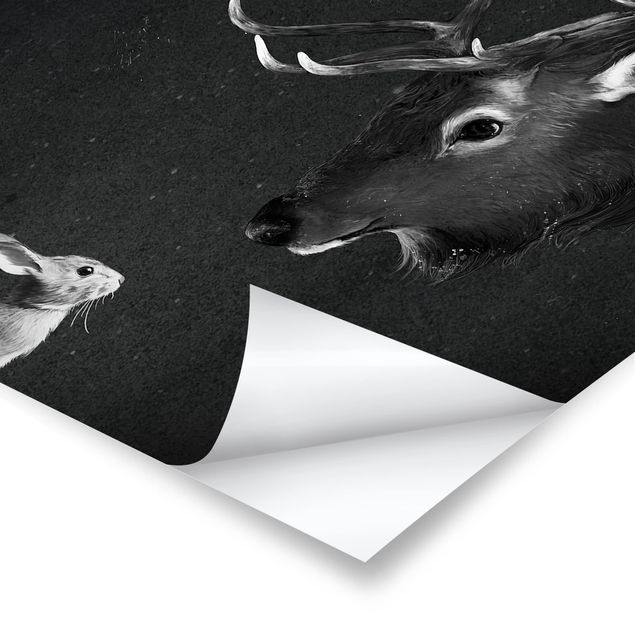 Billeder sort Illustration Deer And Rabbit Black And White Drawing