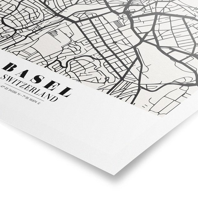 Billeder sort og hvid Basel City Map - Classic