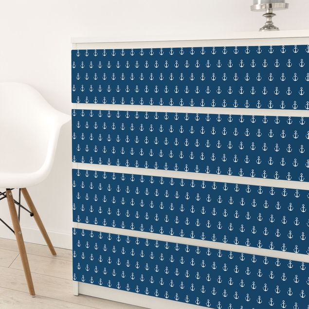 Møbelfolier matt Monogram Anchor Pattern Blue White