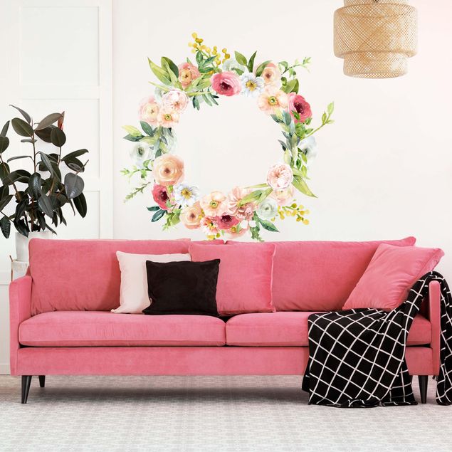 køkken dekorationer Watercolour Pink Flower Wreath XXL
