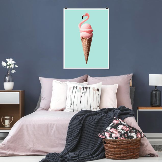 Plakater kunsttryk Ice Cream Cone With Flamingo
