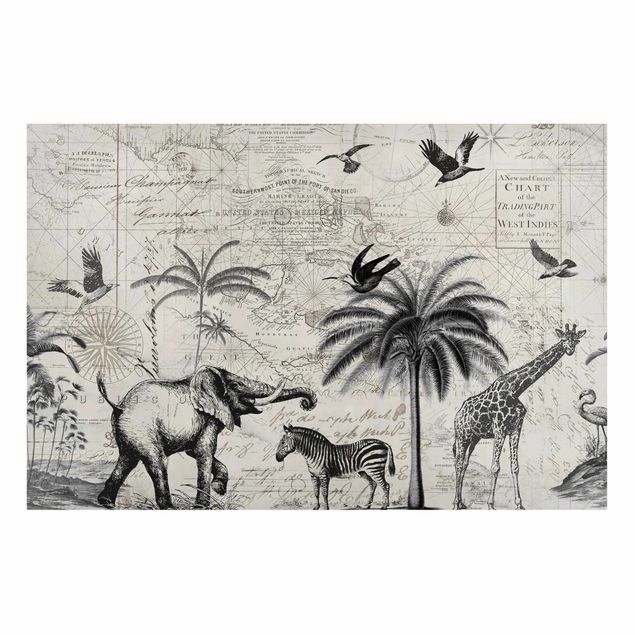 Billeder elefanter Vintage Collage - Exotic Map