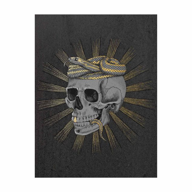Gulvtæppe antracit Illustration Skull And Snake Black Gold