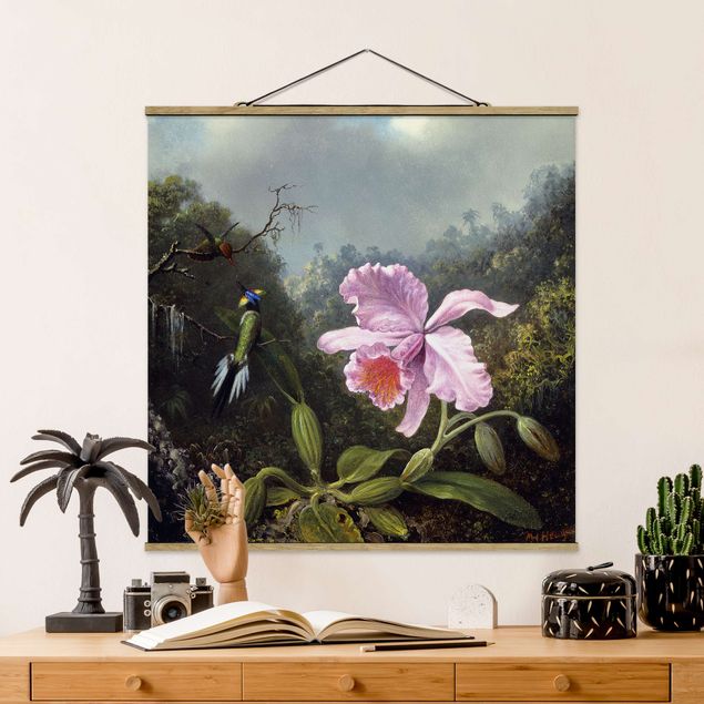 Billeder orkideer Martin Johnson Heade - Still Life With An Orchid And A Pair Of Hummingbirds