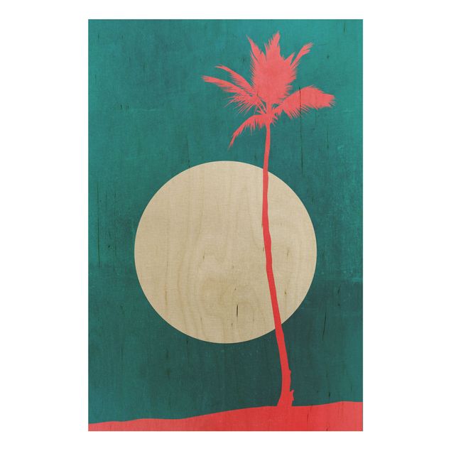 Prints på træ blomster Palm Tree Carribean
