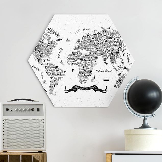 Billeder verdenskort Typography World Map White