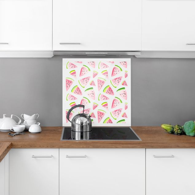 Stænkplader glas mønstre Watercolour Melon Pieces With Frame