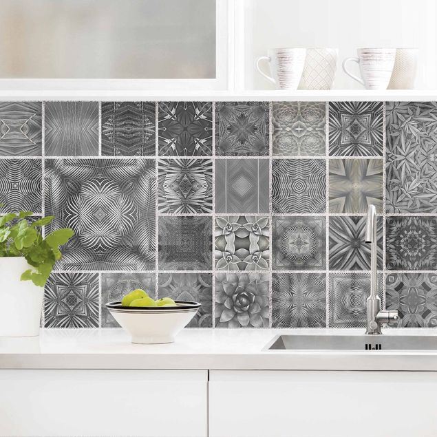 køkken dekorationer Grey Jungle Tiles With Silver Shimmer