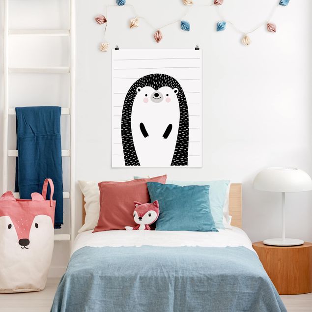 Plakater sort og hvid Zoo With Patterns - Hedgehog