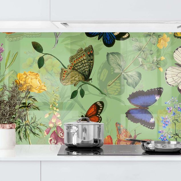 køkken dekorationer Butterflies With Flowers On Green