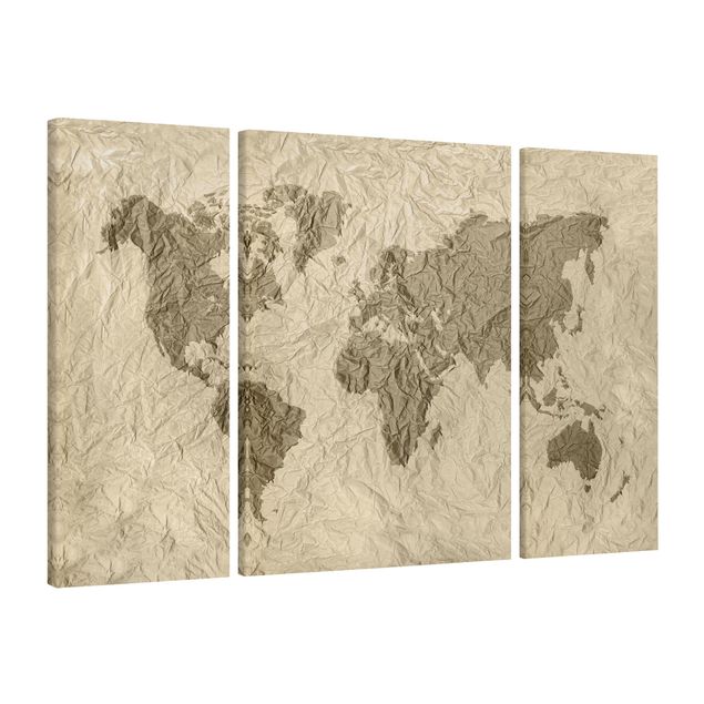 Billeder på lærred verdenskort Paper World Map Beige Brown