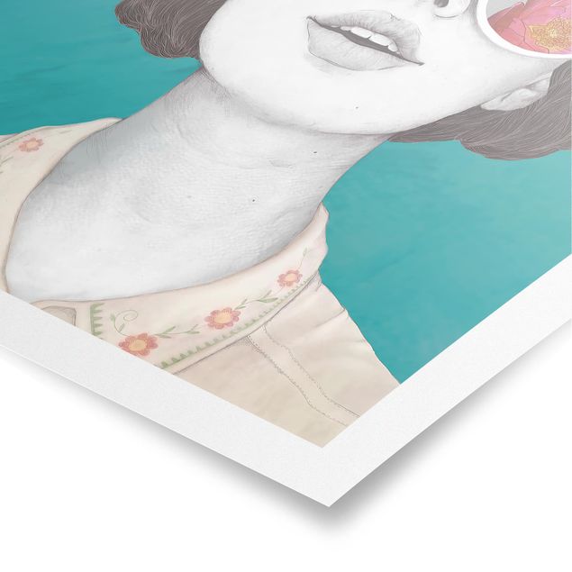 Billeder farvet Illustration Portrait Woman Collage With Flowers Glasses