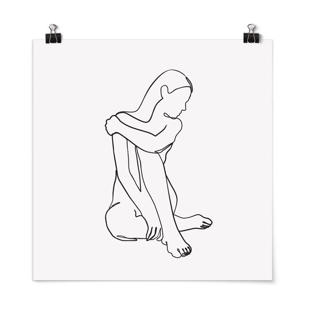 Plakater kunsttryk Line Art Woman Nude Black And White
