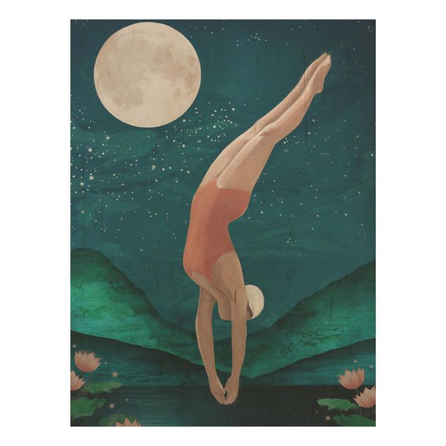 Billeder Illustration Bather Woman Moon Painting